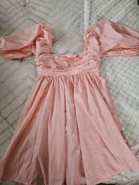 Abercrombie & Fitch Blush Pink Puff-Sleeve Midi Dress